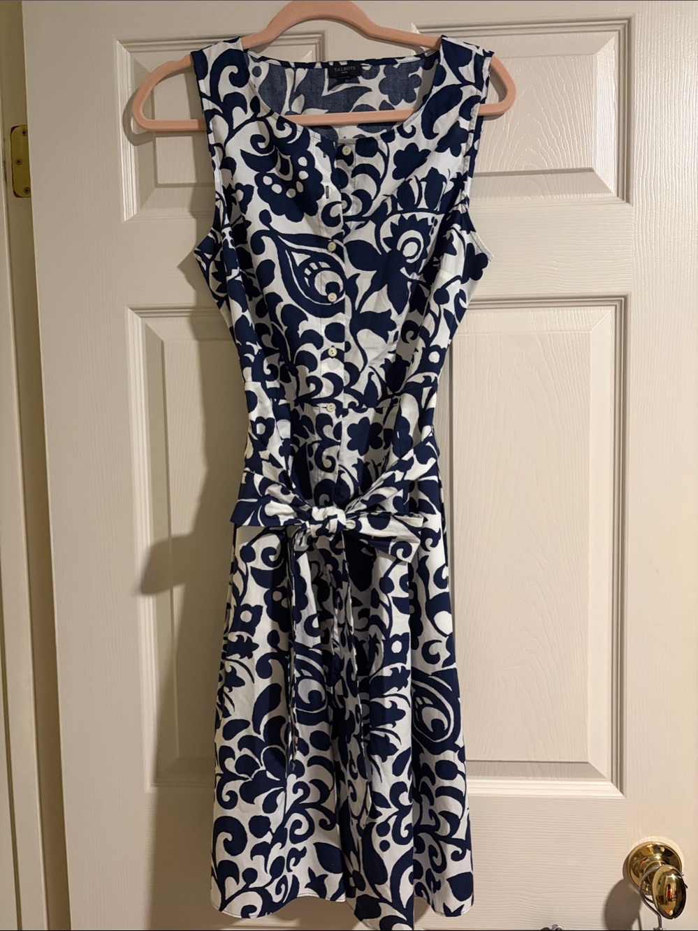Talbots Navy & White Floral Tie-Waist Midi Dress